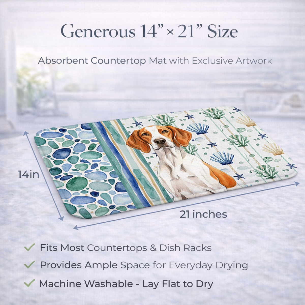 Picture of Carolines Treasures WDK7157DDM 21 x 14 in. Orange & White Pointer Coastal Sea Glass Dish Drying Mat