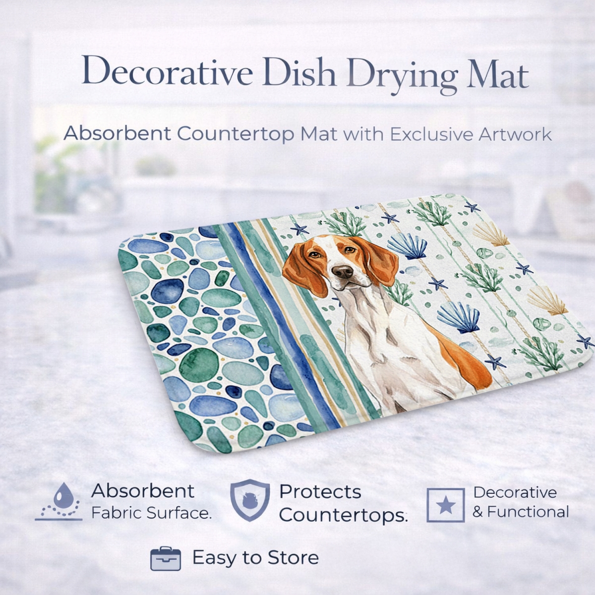 Picture of Carolines Treasures WDK7157DDM 21 x 14 in. Orange & White Pointer Coastal Sea Glass Dish Drying Mat