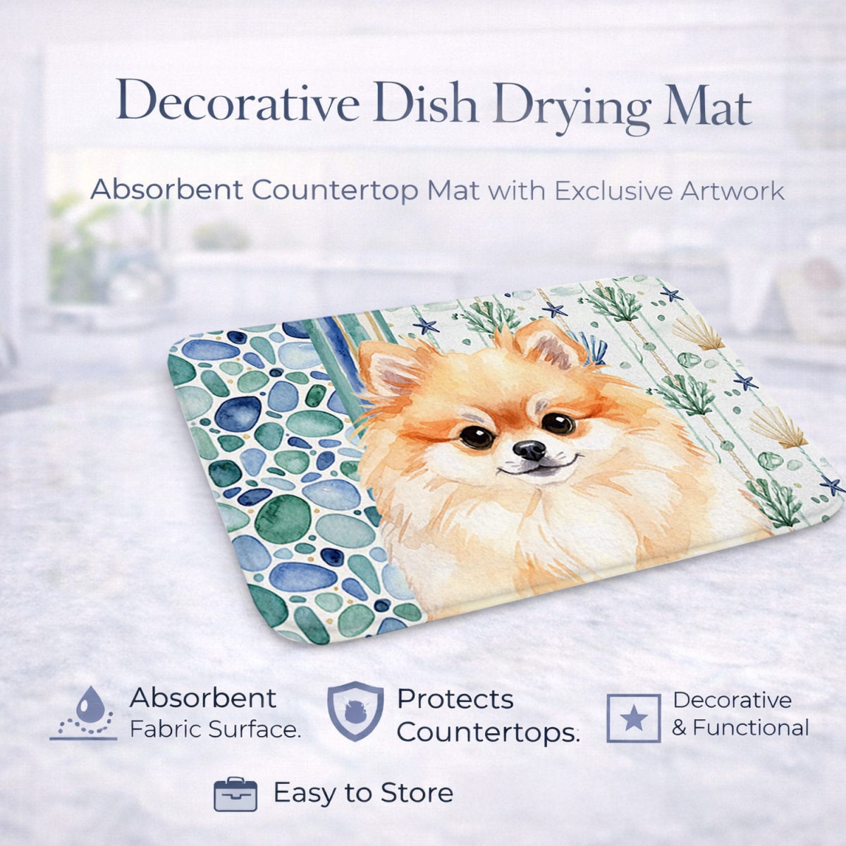 Picture of Carolines Treasures WDK7161DDM 21 x 14 in. Pomeranian Coastal Sea Glass Dish Drying Mat