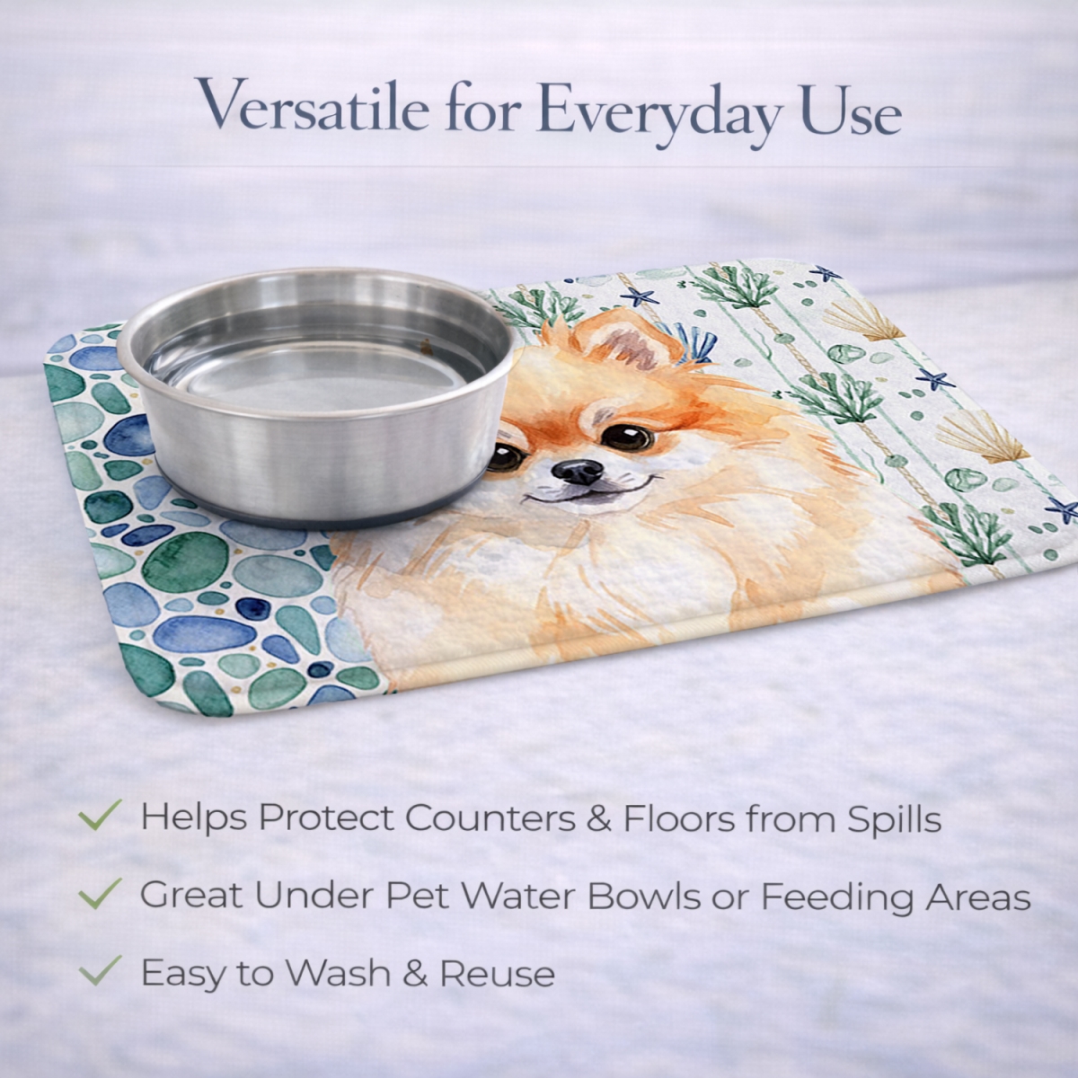 Picture of Carolines Treasures WDK7161DDM 21 x 14 in. Pomeranian Coastal Sea Glass Dish Drying Mat