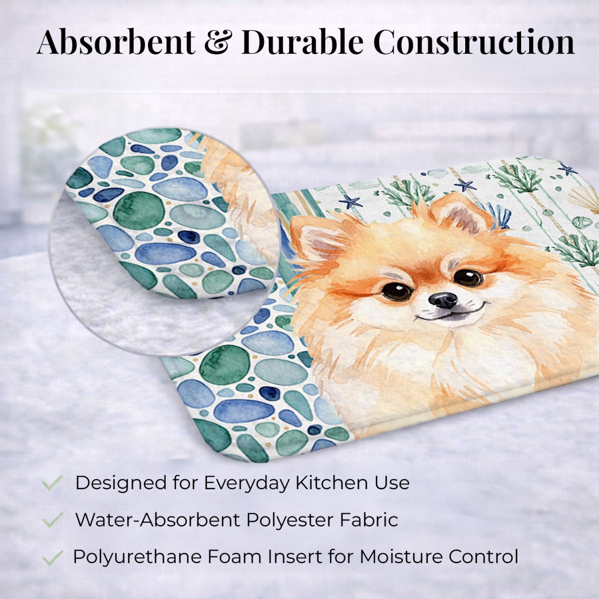 Picture of Carolines Treasures WDK7161DDM 21 x 14 in. Pomeranian Coastal Sea Glass Dish Drying Mat