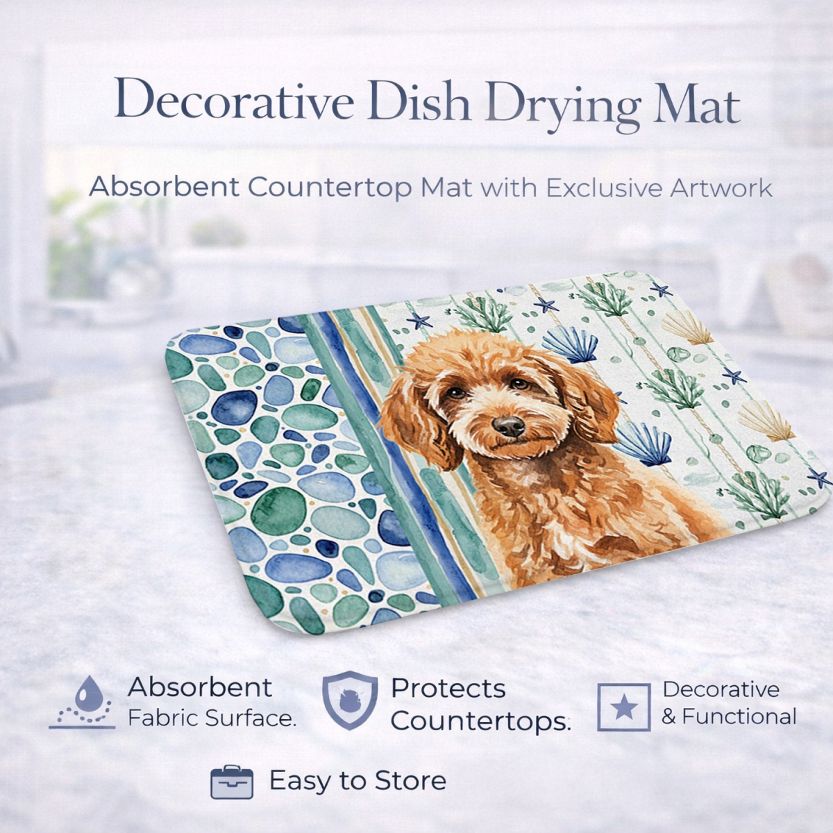 Picture of Carolines Treasures WDK7163DDM 21 x 14 in. Miniature Apricot Poodle Coastal Sea Glass Dish Drying Mat