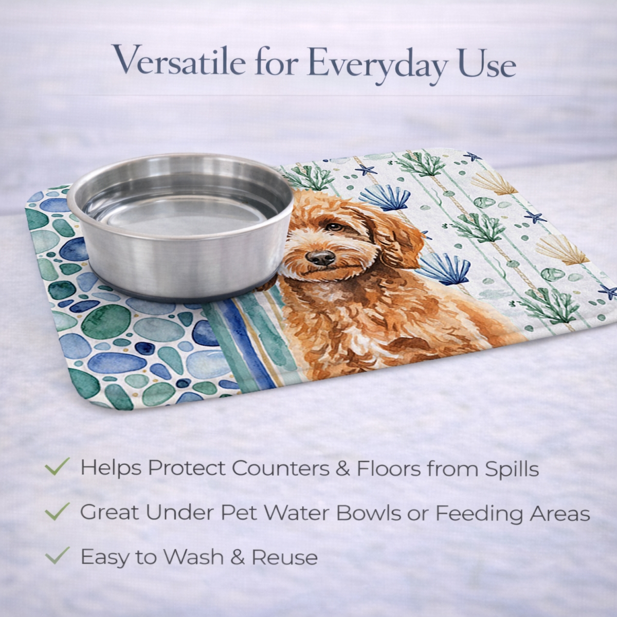 Picture of Carolines Treasures WDK7163DDM 21 x 14 in. Miniature Apricot Poodle Coastal Sea Glass Dish Drying Mat
