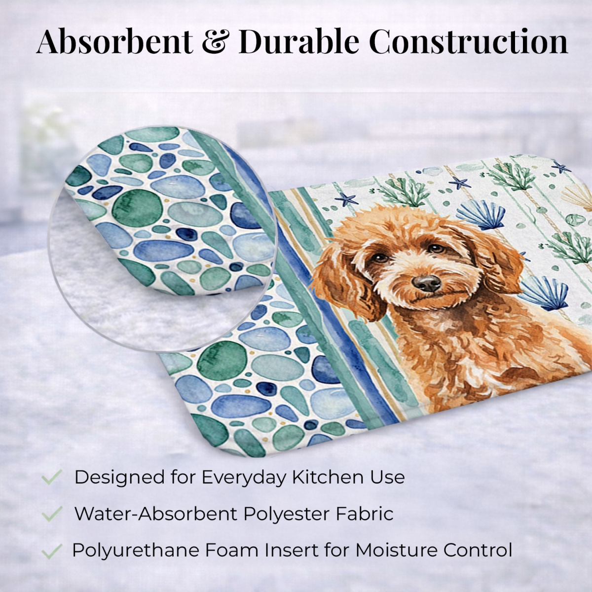 Picture of Carolines Treasures WDK7163DDM 21 x 14 in. Miniature Apricot Poodle Coastal Sea Glass Dish Drying Mat