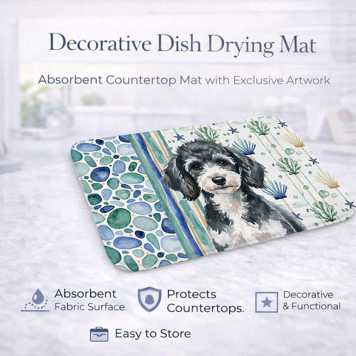 Picture of Carolines Treasures WDK7165DDM 21 x 14 in. Miniature Parti Poodle Coastal Sea Glass Dish Drying Mat