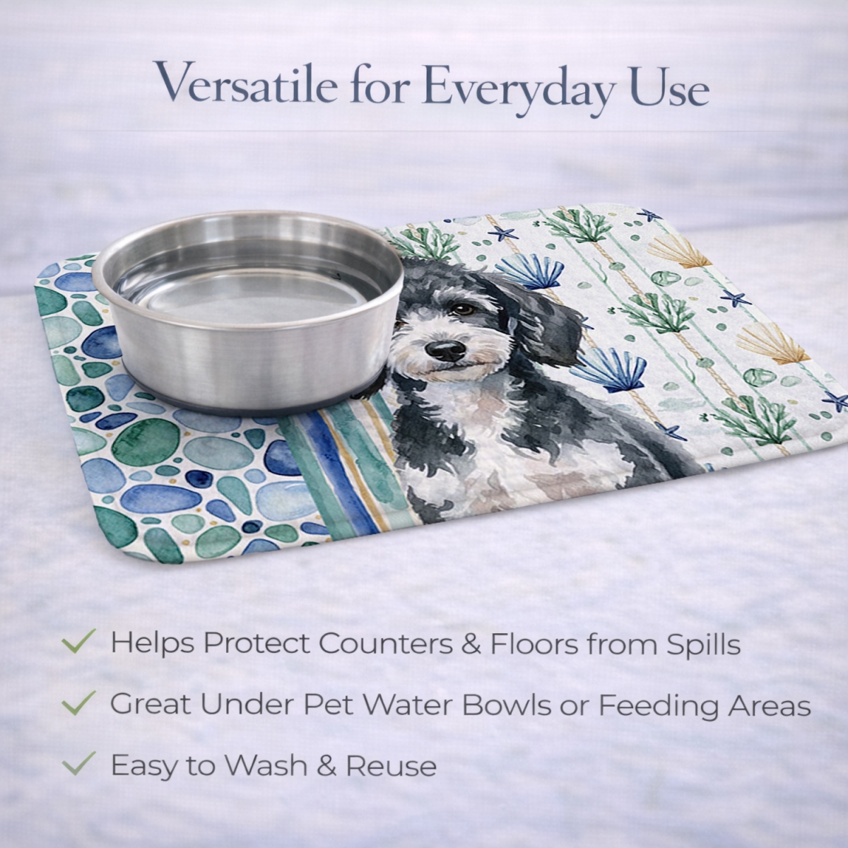 Picture of Carolines Treasures WDK7165DDM 21 x 14 in. Miniature Parti Poodle Coastal Sea Glass Dish Drying Mat