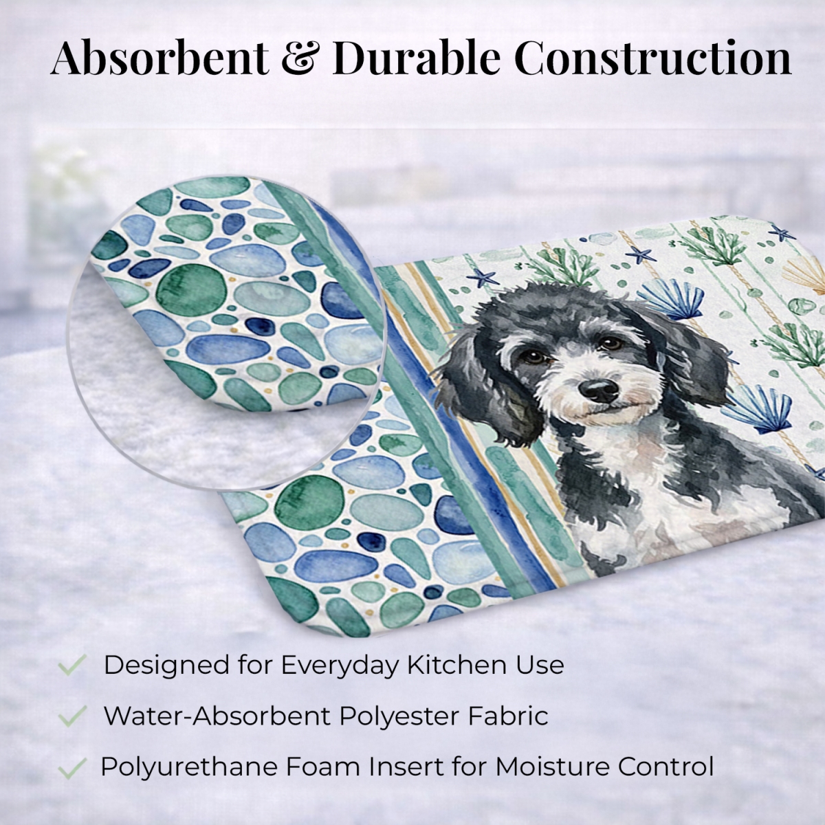 Picture of Carolines Treasures WDK7165DDM 21 x 14 in. Miniature Parti Poodle Coastal Sea Glass Dish Drying Mat