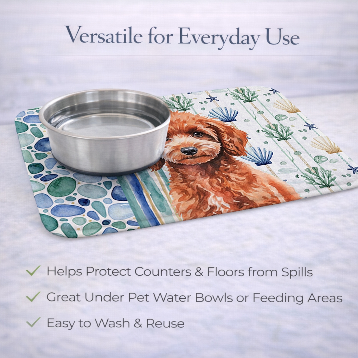 Picture of Carolines Treasures WDK7166DDM 21 x 14 in. Miniature Red Poodle Coastal Sea Glass Dish Drying Mat