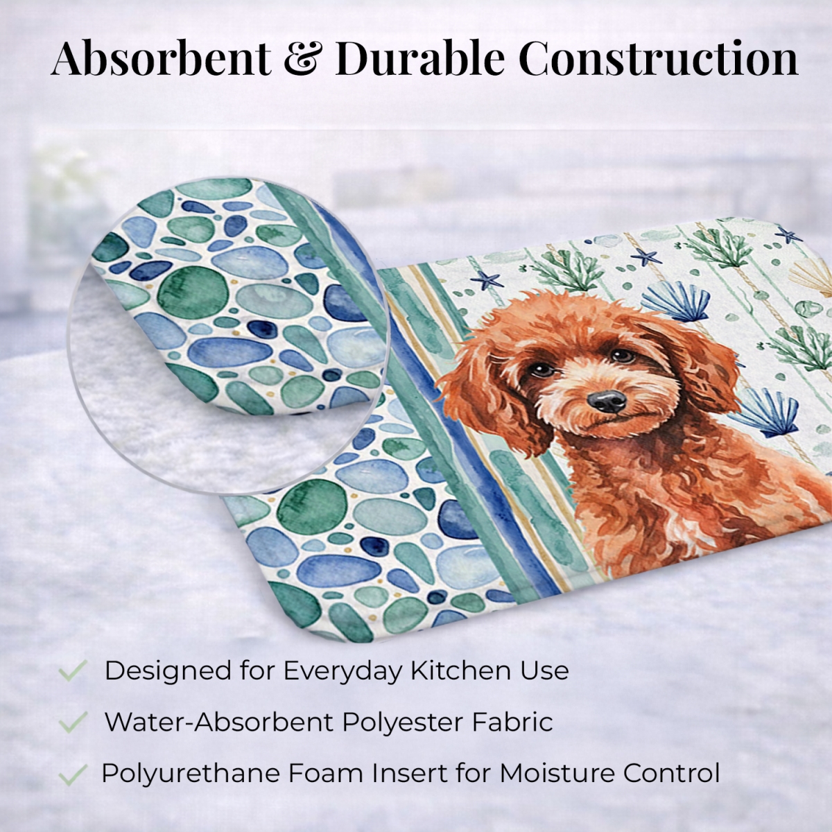 Picture of Carolines Treasures WDK7166DDM 21 x 14 in. Miniature Red Poodle Coastal Sea Glass Dish Drying Mat