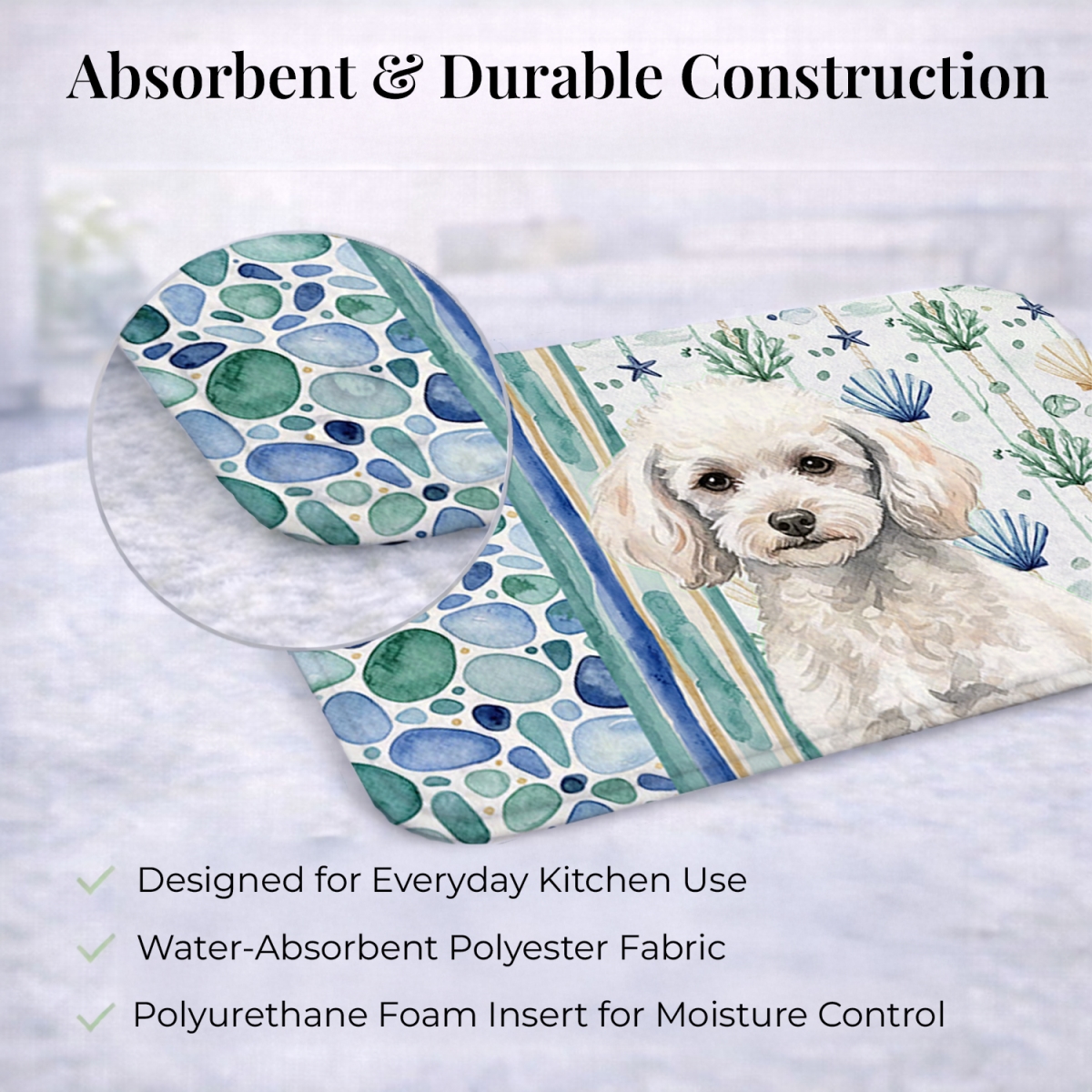 Picture of Carolines Treasures WDK7168DDM 21 x 14 in. Miniature White Poodle Coastal Sea Glass Dish Drying Mat