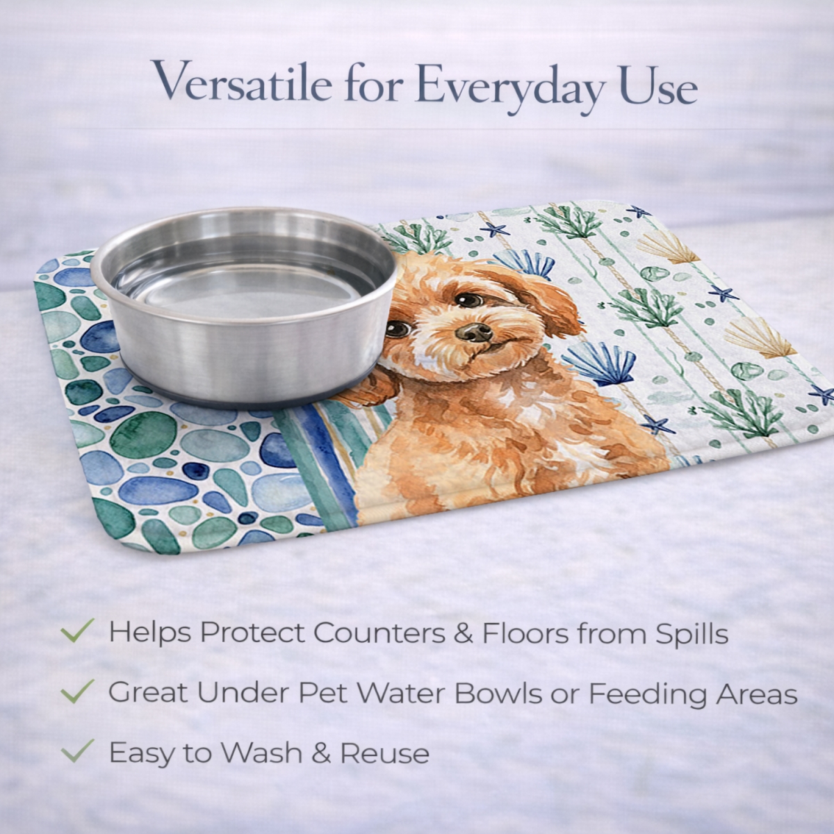 Picture of Carolines Treasures WDK7172DDM 21 x 14 in. Toy Apricot Poodle Coastal Sea Glass Dish Drying Mat