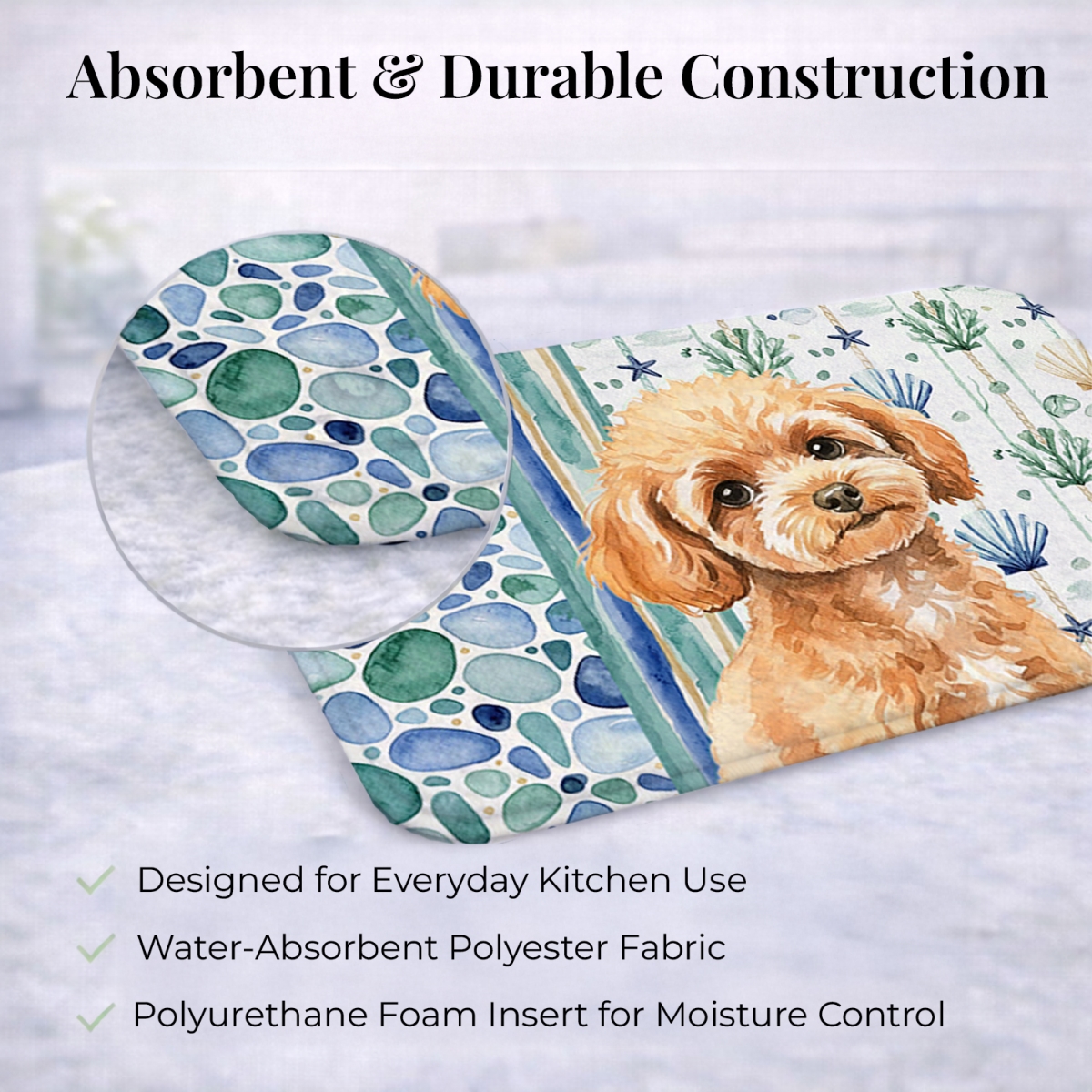 Picture of Carolines Treasures WDK7172DDM 21 x 14 in. Toy Apricot Poodle Coastal Sea Glass Dish Drying Mat