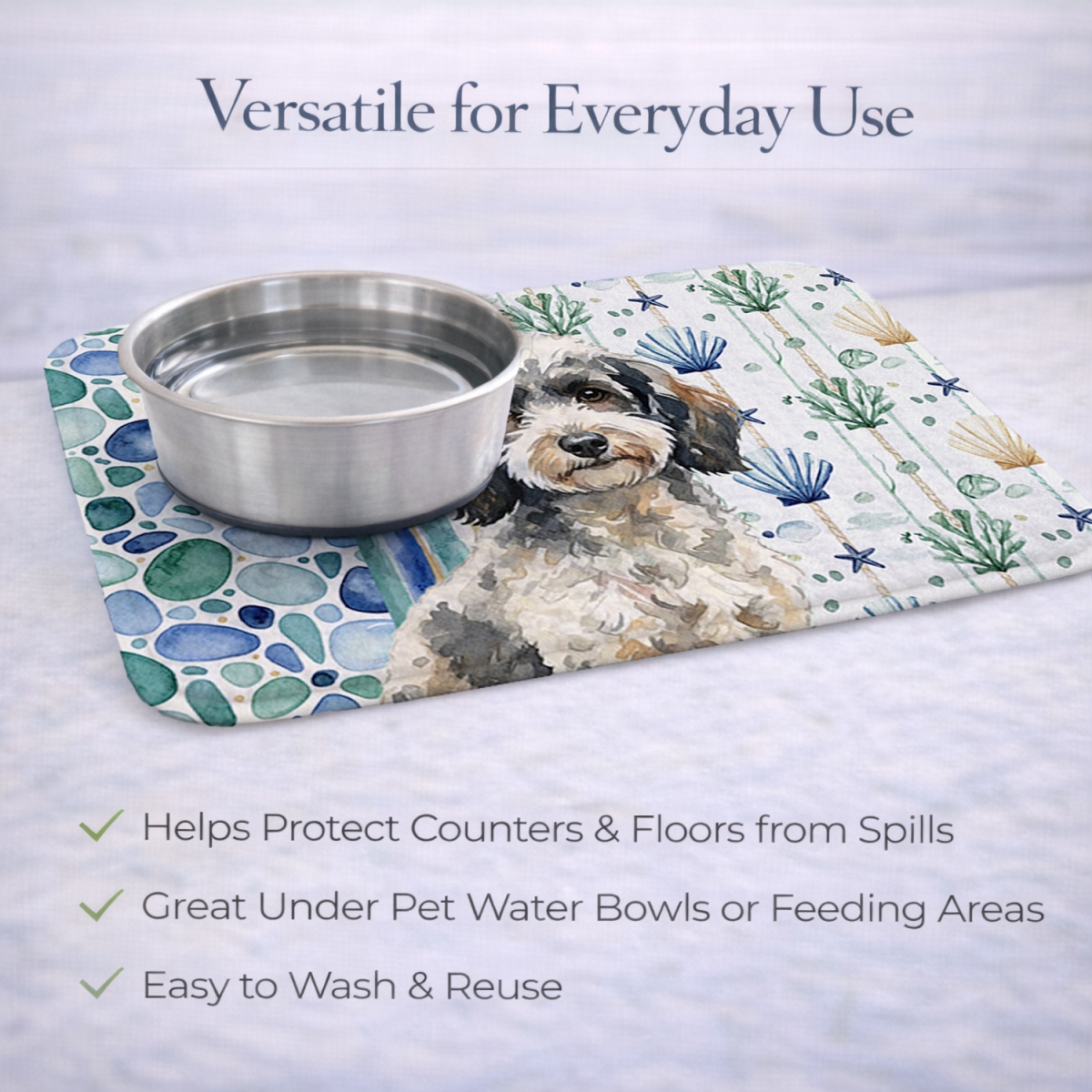 Picture of Carolines Treasures WDK7174DDM 21 x 14 in. Toy Parti Poodle Coastal Sea Glass Dish Drying Mat