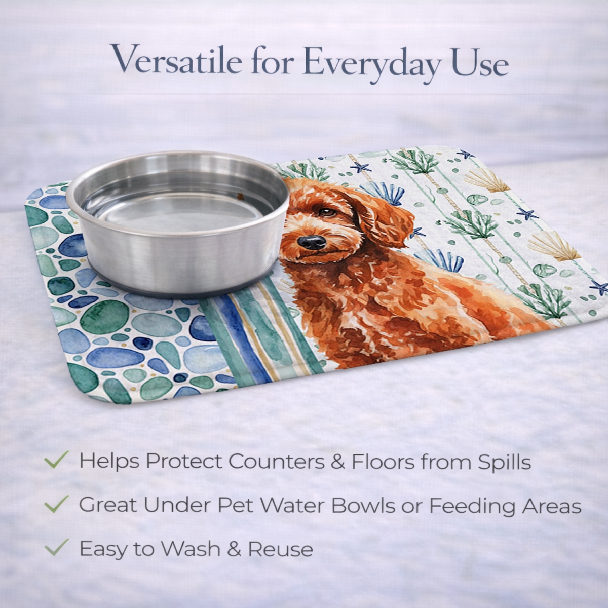Picture of Carolines Treasures WDK7175DDM 21 x 14 in. Toy Red Poodle Coastal Sea Glass Dish Drying Mat