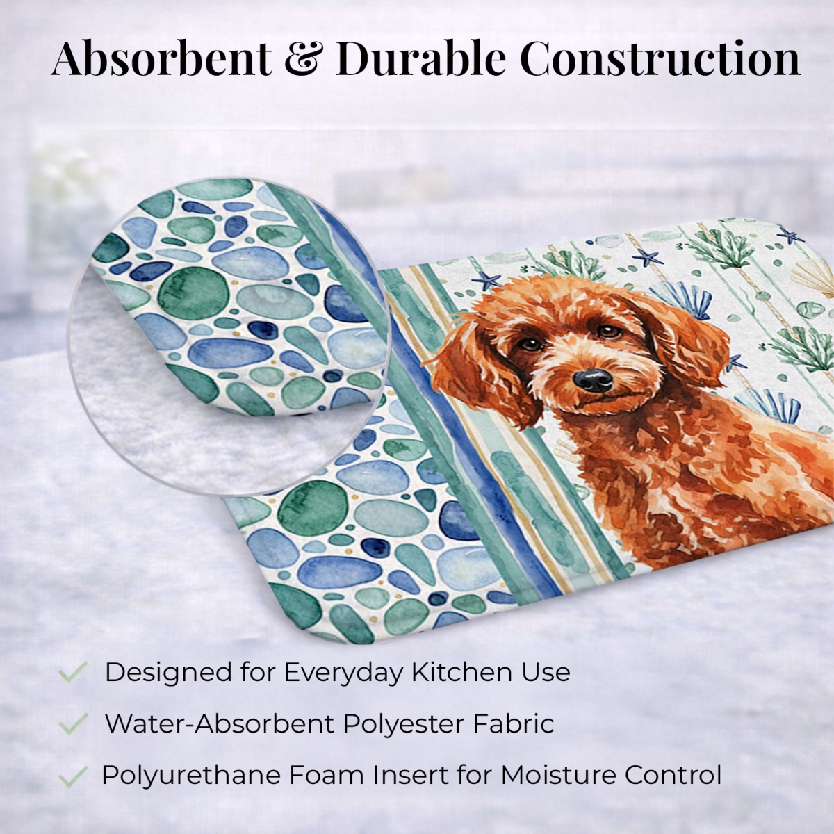Picture of Carolines Treasures WDK7175DDM 21 x 14 in. Toy Red Poodle Coastal Sea Glass Dish Drying Mat