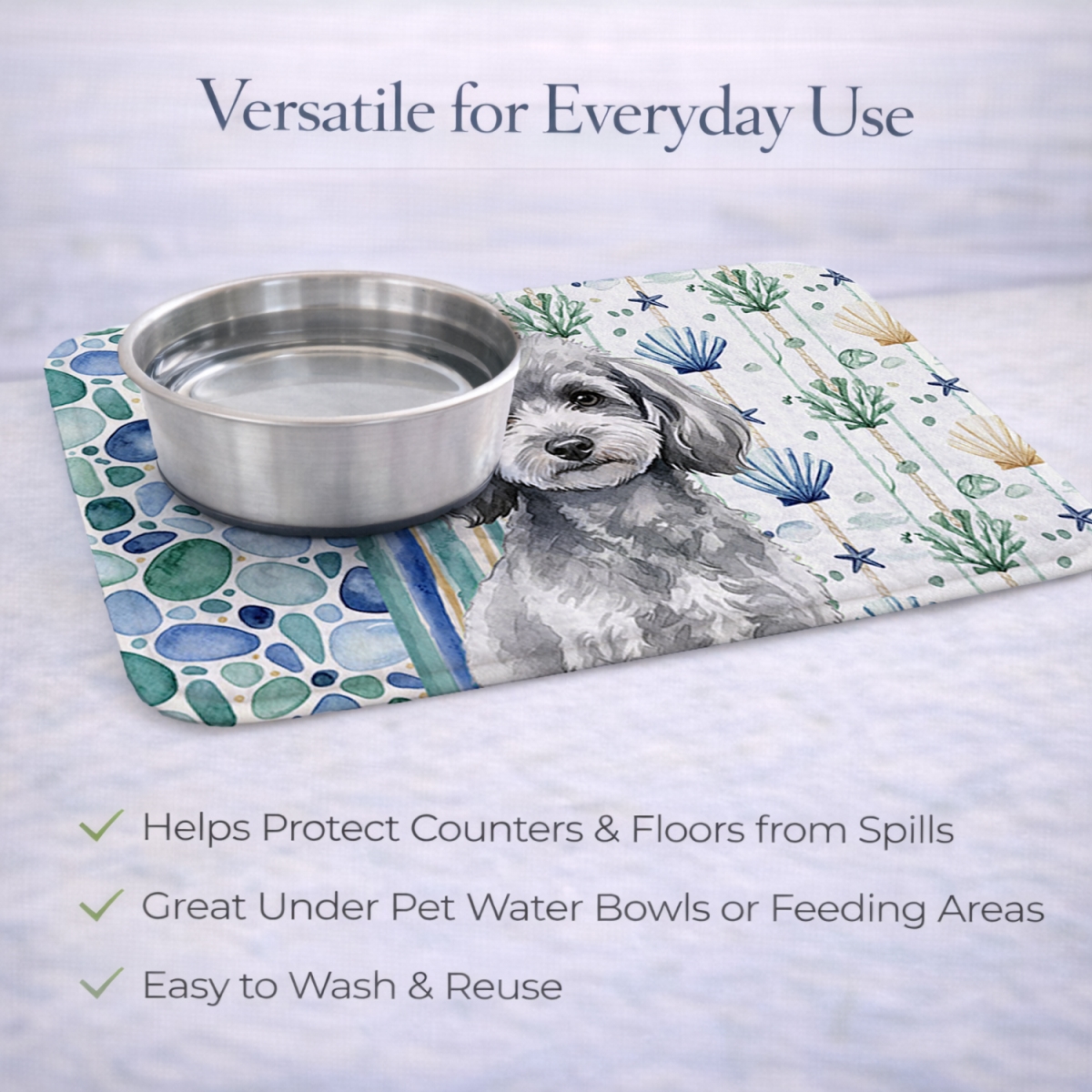 Picture of Carolines Treasures WDK7176DDM 21 x 14 in. Toy Silver Poodle Coastal Sea Glass Dish Drying Mat
