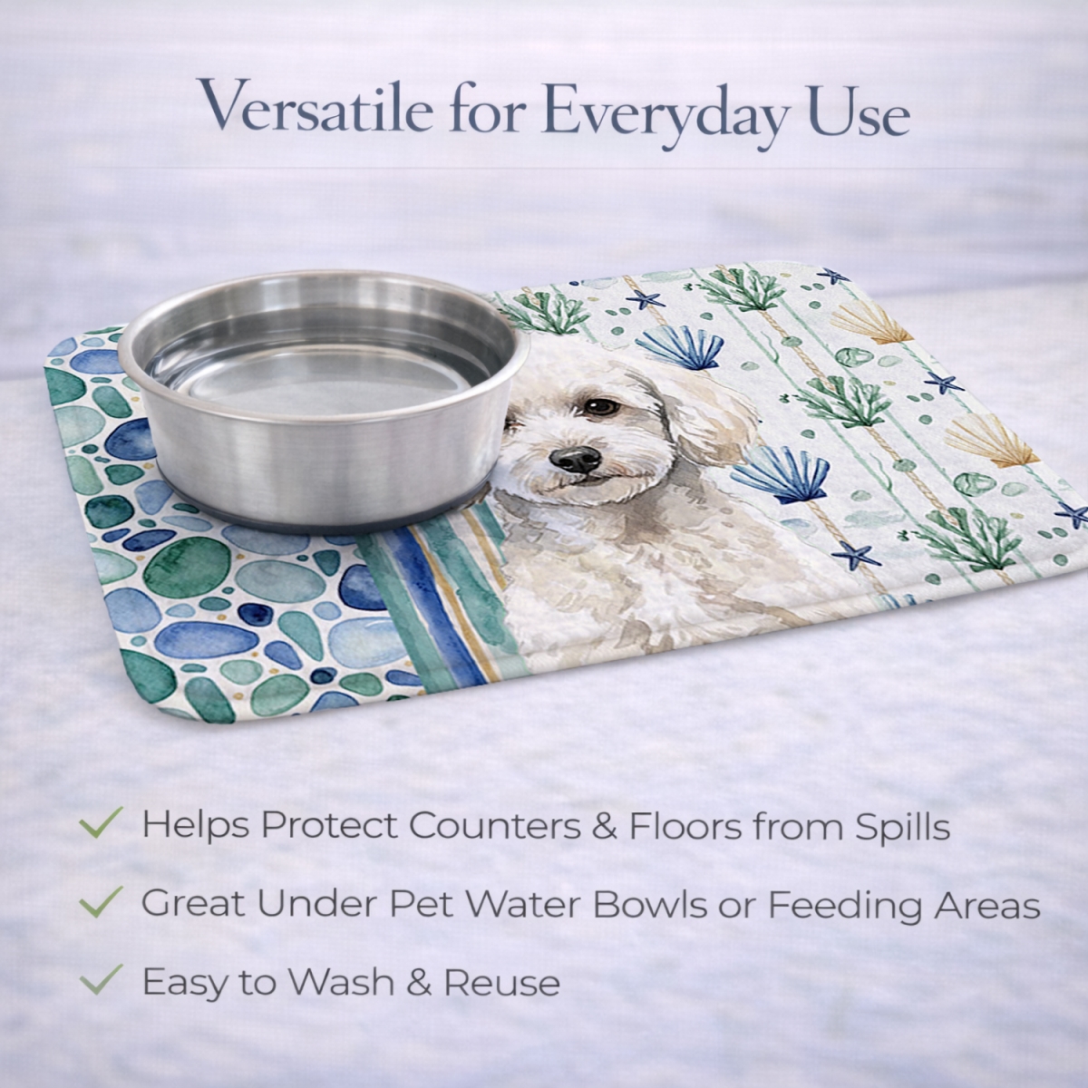 Picture of Carolines Treasures WDK7177DDM 21 x 14 in. Toy White Poodle Coastal Sea Glass Dish Drying Mat