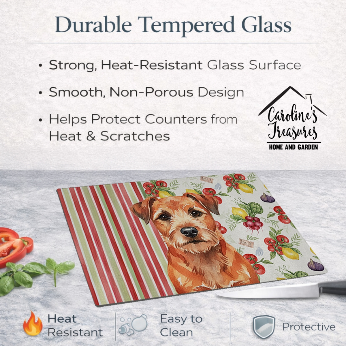 Picture of Carolines Treasures WDK8127LCB 11.25 x 15.25 in. Red Border Terrier Vegetables Glass Cutting Board
