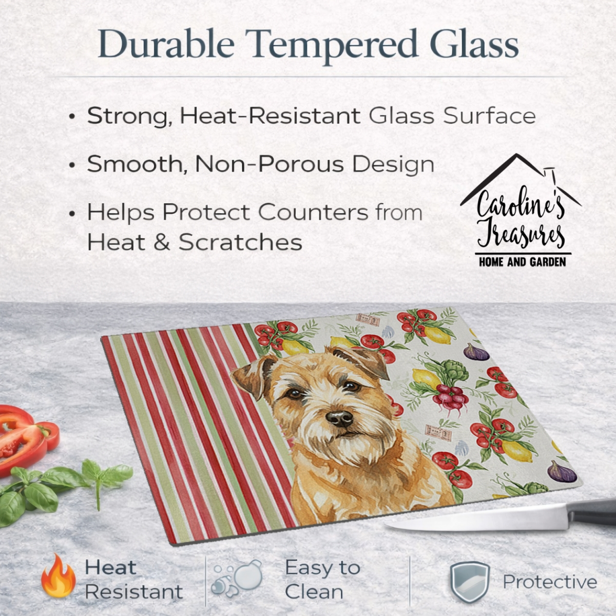 Picture of Carolines Treasures WDK8128LCB 11.25 x 15.25 in. Wheaten Border Terrier Vegetables Glass Cutting Board