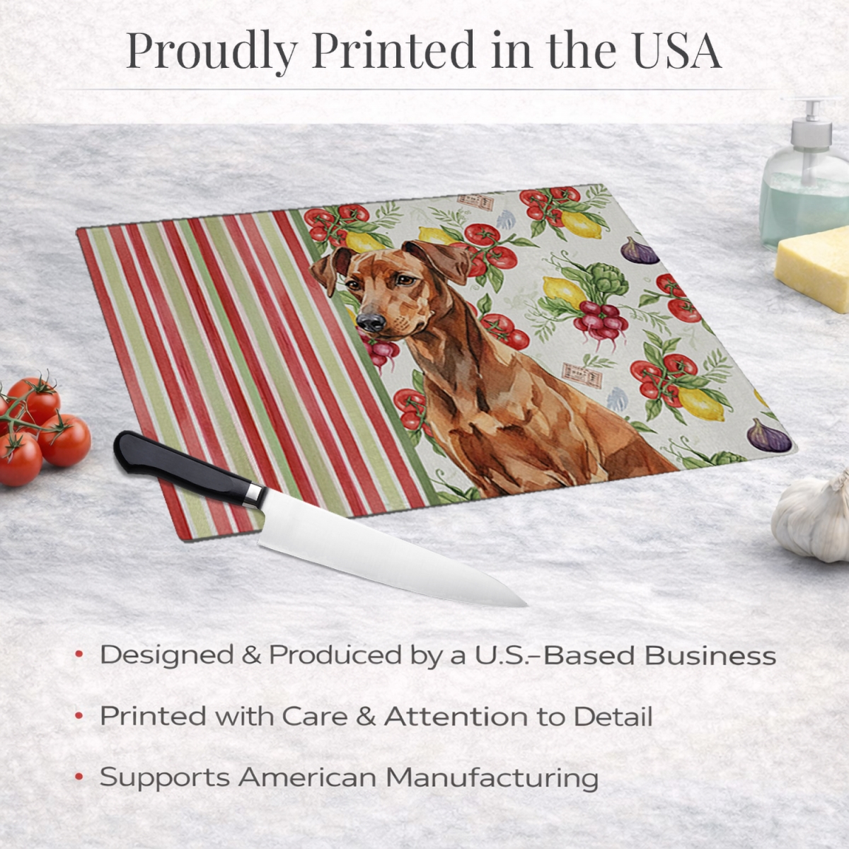 Picture of Carolines Treasures WDK8243LCB 11.25 x 15.25 in. Red German Pinscher Vegetables Glass Cutting Board