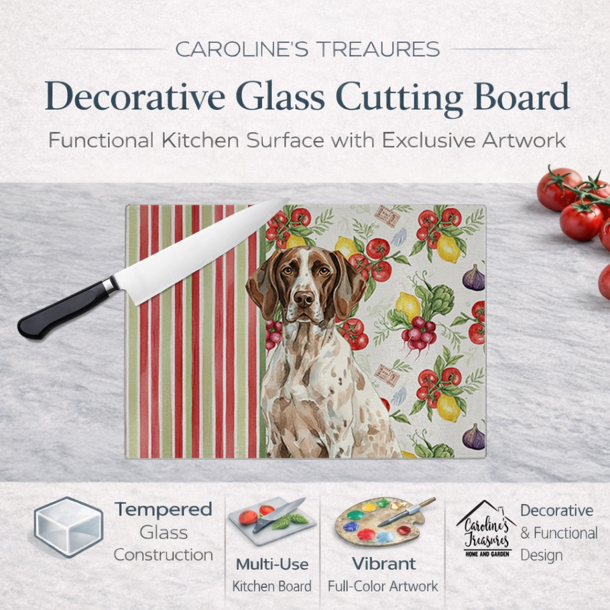 Picture of Carolines Treasures WDK8248LCB 11.25 x 15.25 in. German Shorthaired Pointer Vegetables Glass Cutting Board