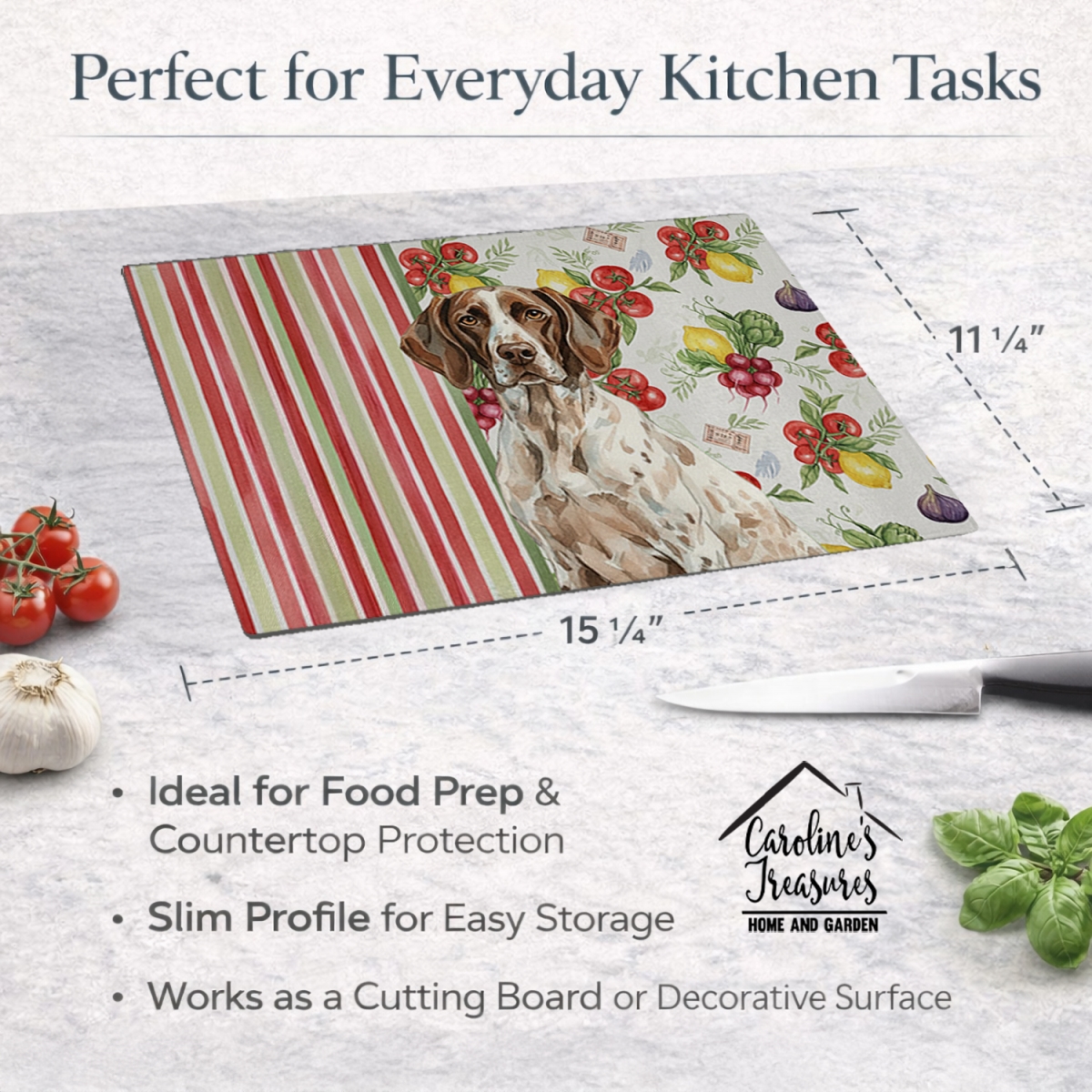 Picture of Carolines Treasures WDK8248LCB 11.25 x 15.25 in. German Shorthaired Pointer Vegetables Glass Cutting Board