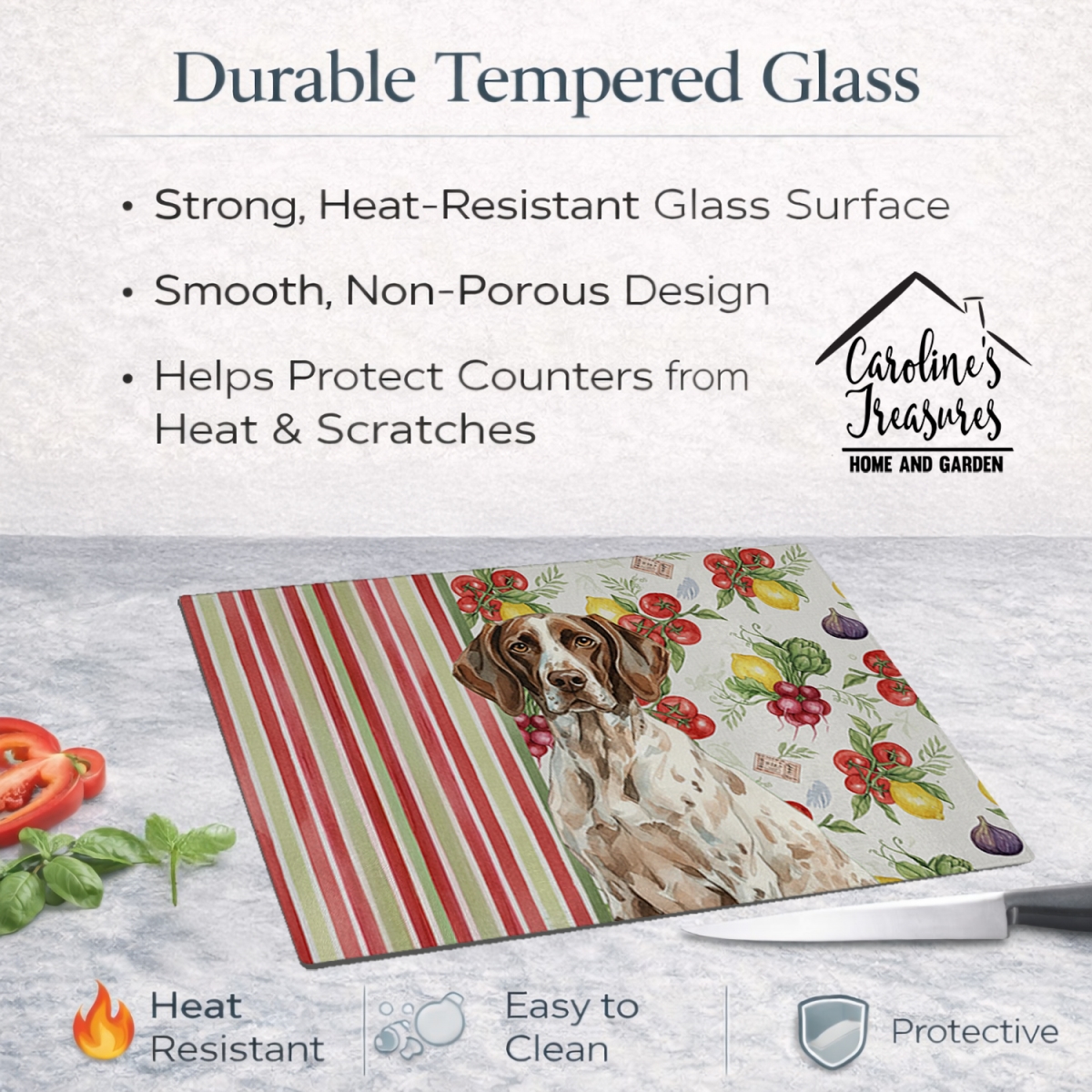 Picture of Carolines Treasures WDK8248LCB 11.25 x 15.25 in. German Shorthaired Pointer Vegetables Glass Cutting Board