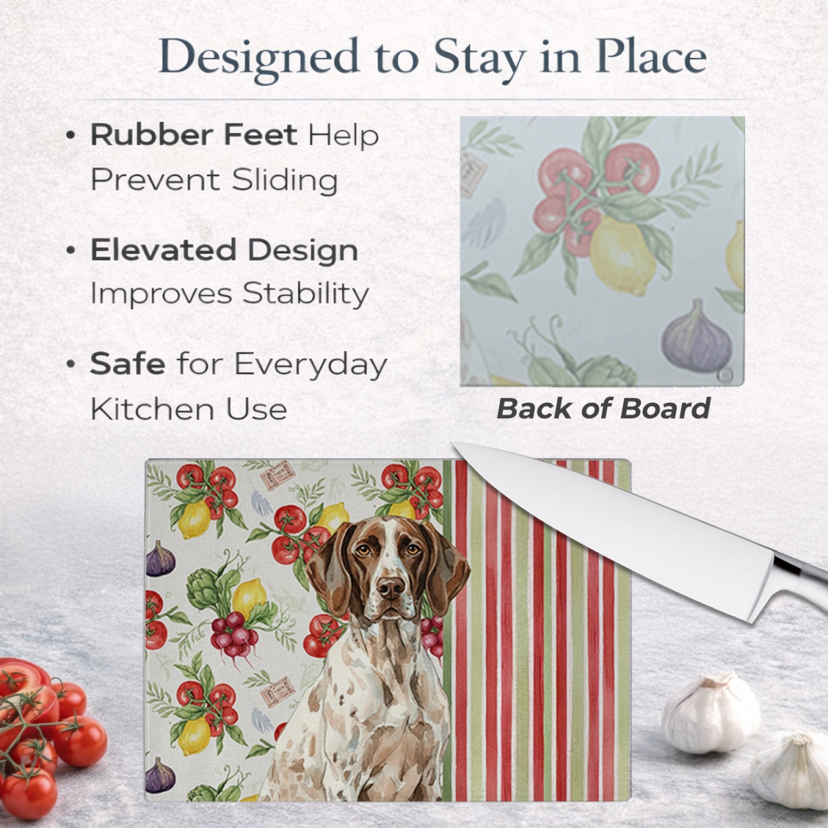 Picture of Carolines Treasures WDK8248LCB 11.25 x 15.25 in. German Shorthaired Pointer Vegetables Glass Cutting Board
