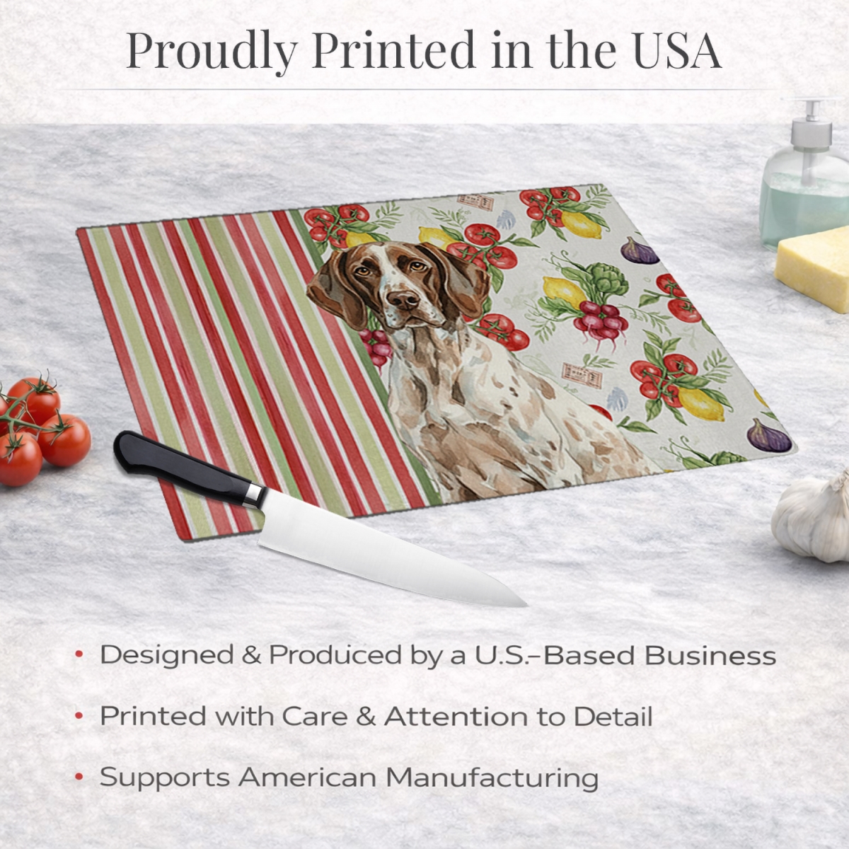 Picture of Carolines Treasures WDK8248LCB 11.25 x 15.25 in. German Shorthaired Pointer Vegetables Glass Cutting Board