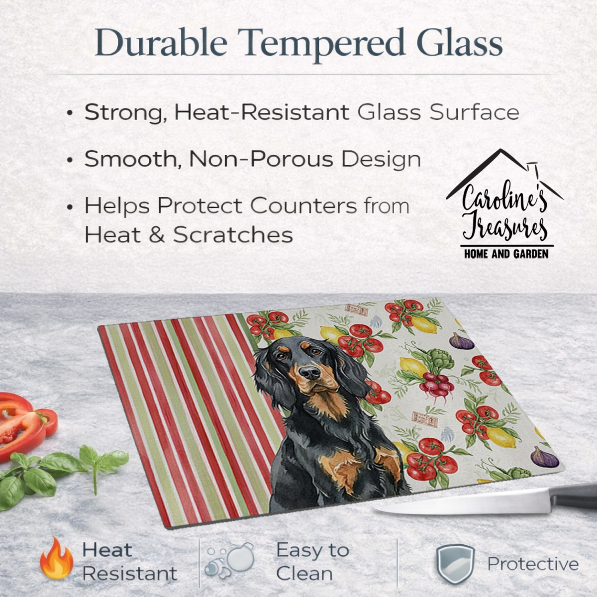 Picture of Carolines Treasures WDK8253LCB 11.25 x 15.25 in. Gordon Setter Vegetables Glass Cutting Board