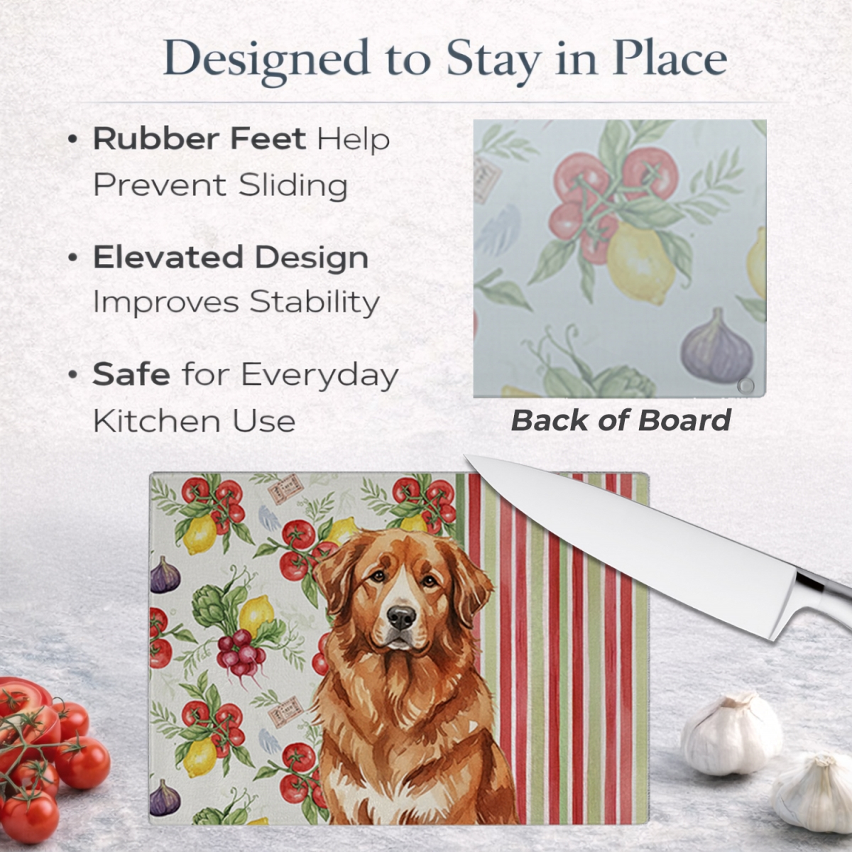 Picture of Carolines Treasures WDK8257LCB 11.25 x 15.25 in. Reddish Brown Great Pyrenees Vegetables Glass Cutting Board