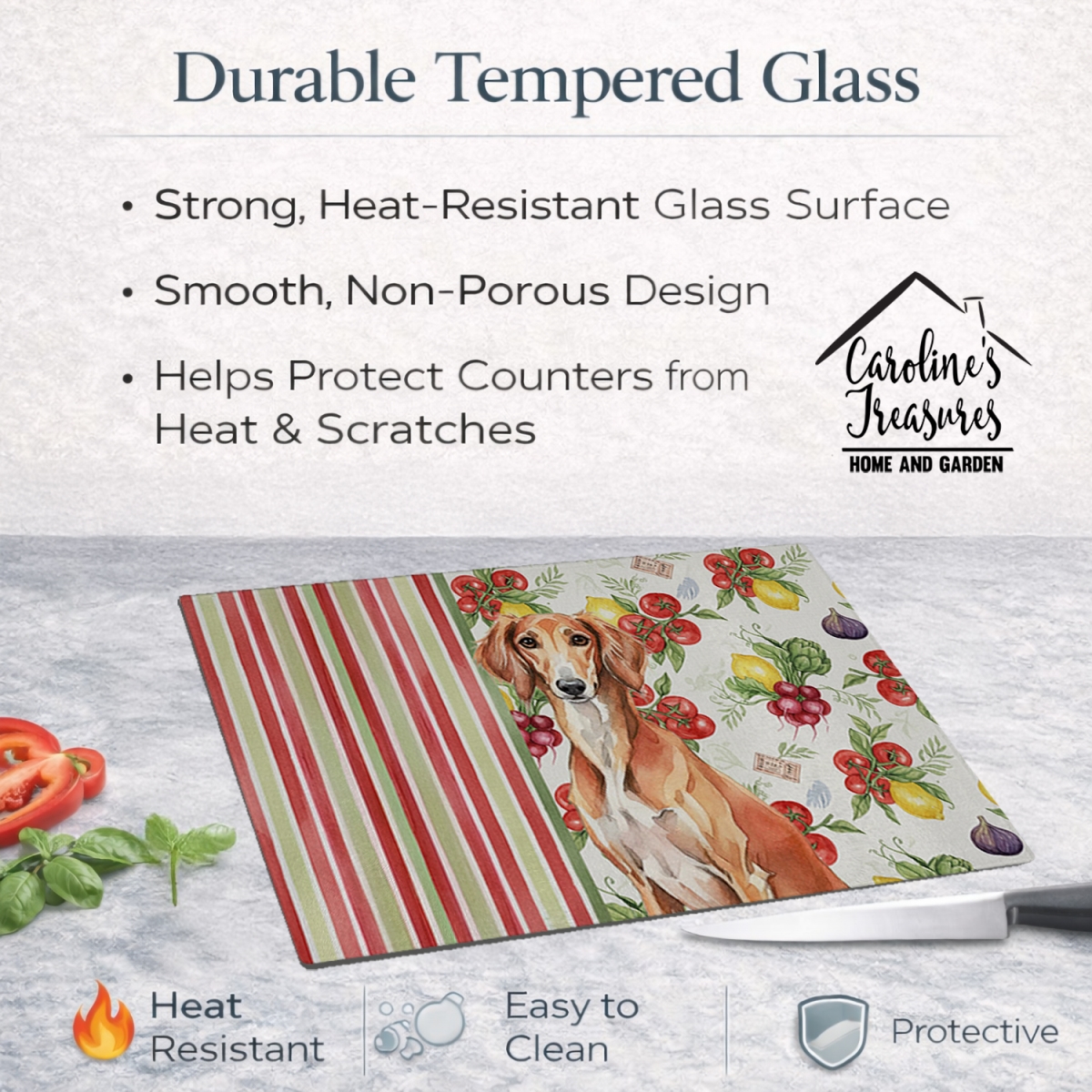 Picture of Carolines Treasures WDK8397LCB 11.25 x 15.25 in. Red Saluki Vegetables Glass Cutting Board