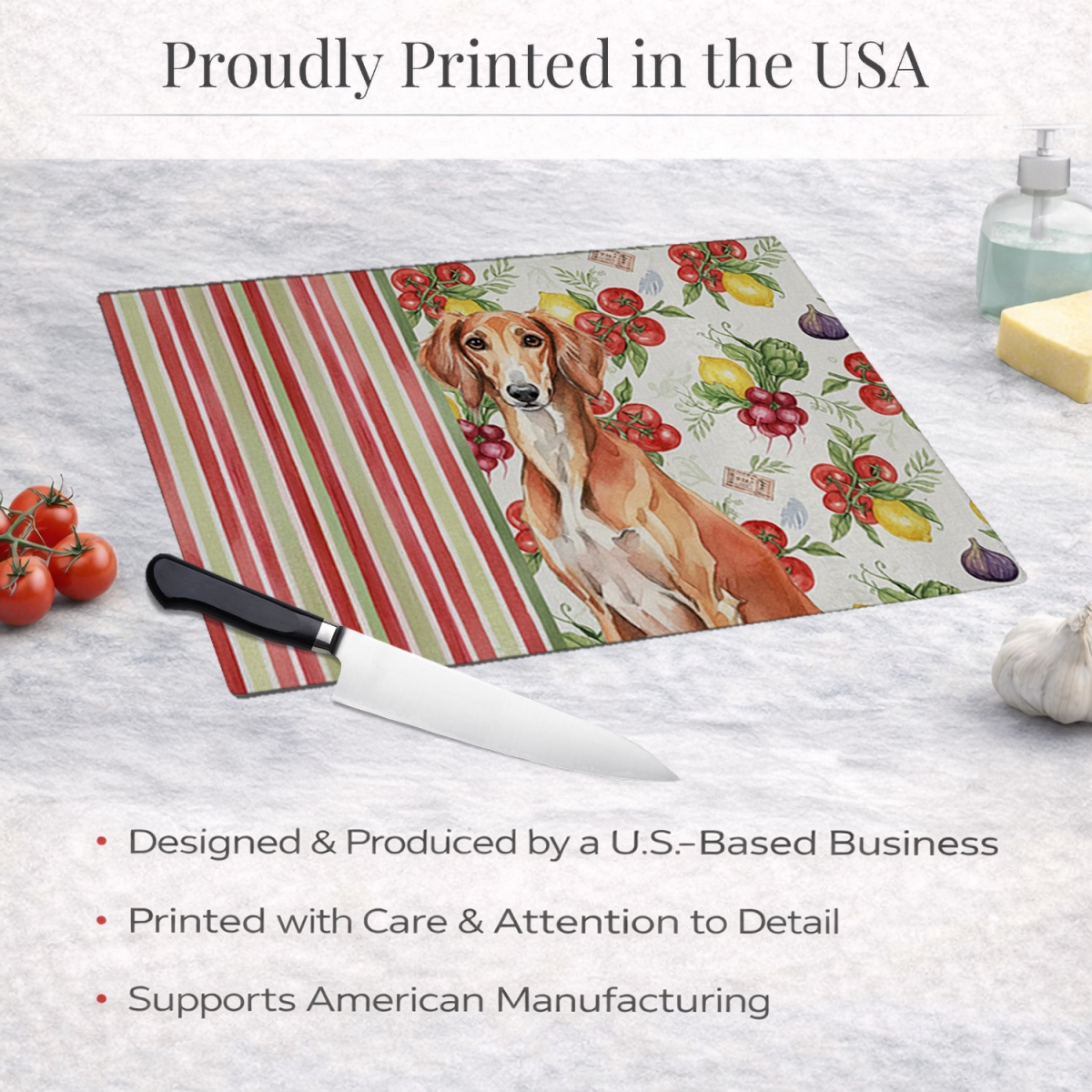 Picture of Carolines Treasures WDK8397LCB 11.25 x 15.25 in. Red Saluki Vegetables Glass Cutting Board