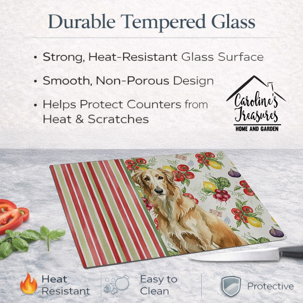 Picture of Carolines Treasures WDK8404LCB 11.25 x 15.25 in. Wheaten Scottish Deerhound Vegetables Glass Cutting Board