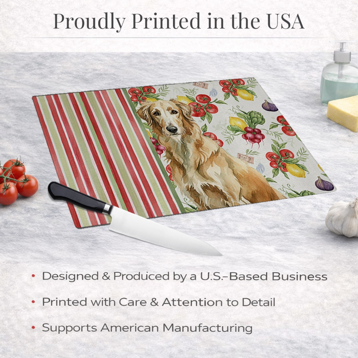 Picture of Carolines Treasures WDK8404LCB 11.25 x 15.25 in. Wheaten Scottish Deerhound Vegetables Glass Cutting Board