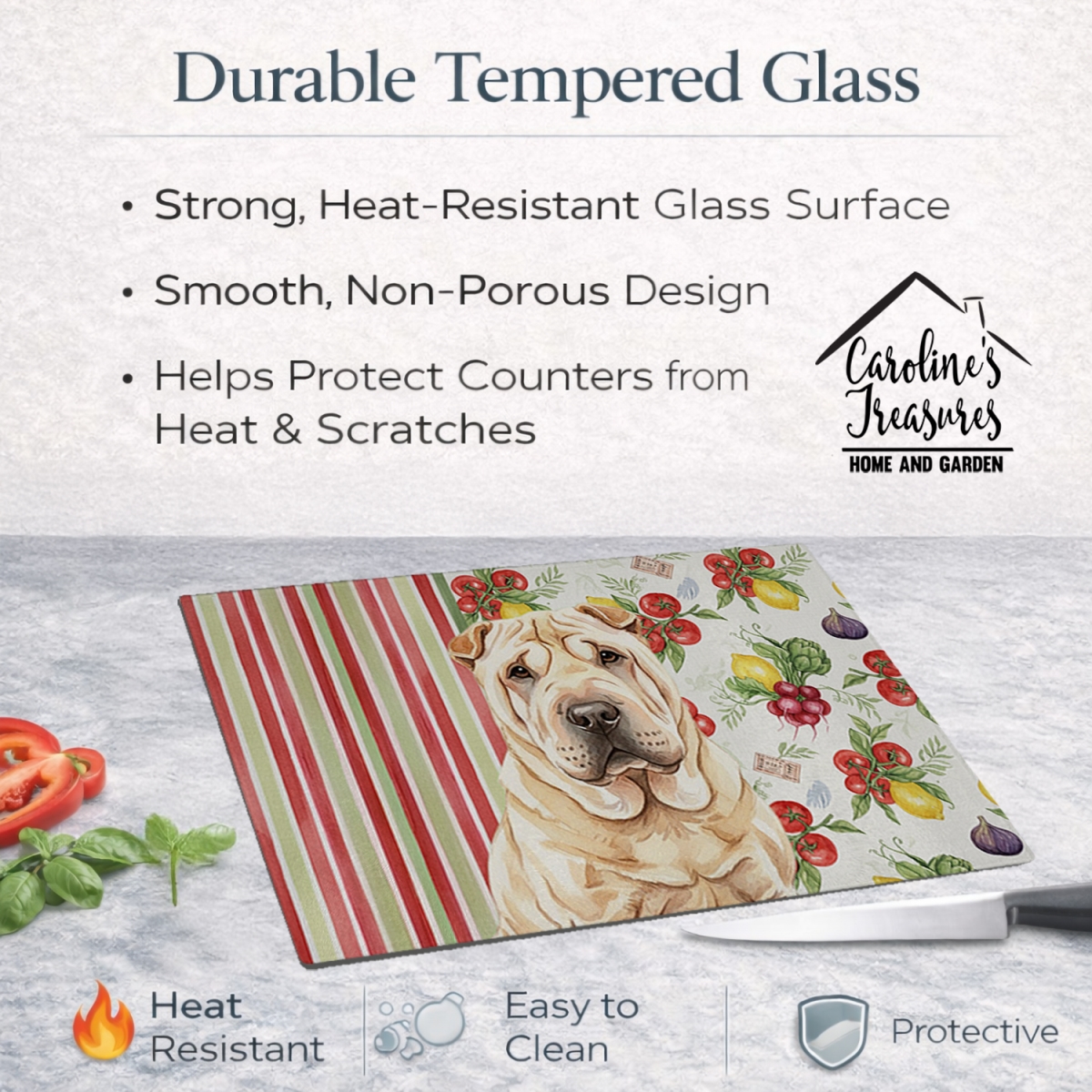 Picture of Carolines Treasures WDK8408LCB 11.25 x 15.25 in. Shar Pei Vegetables Glass Cutting Board