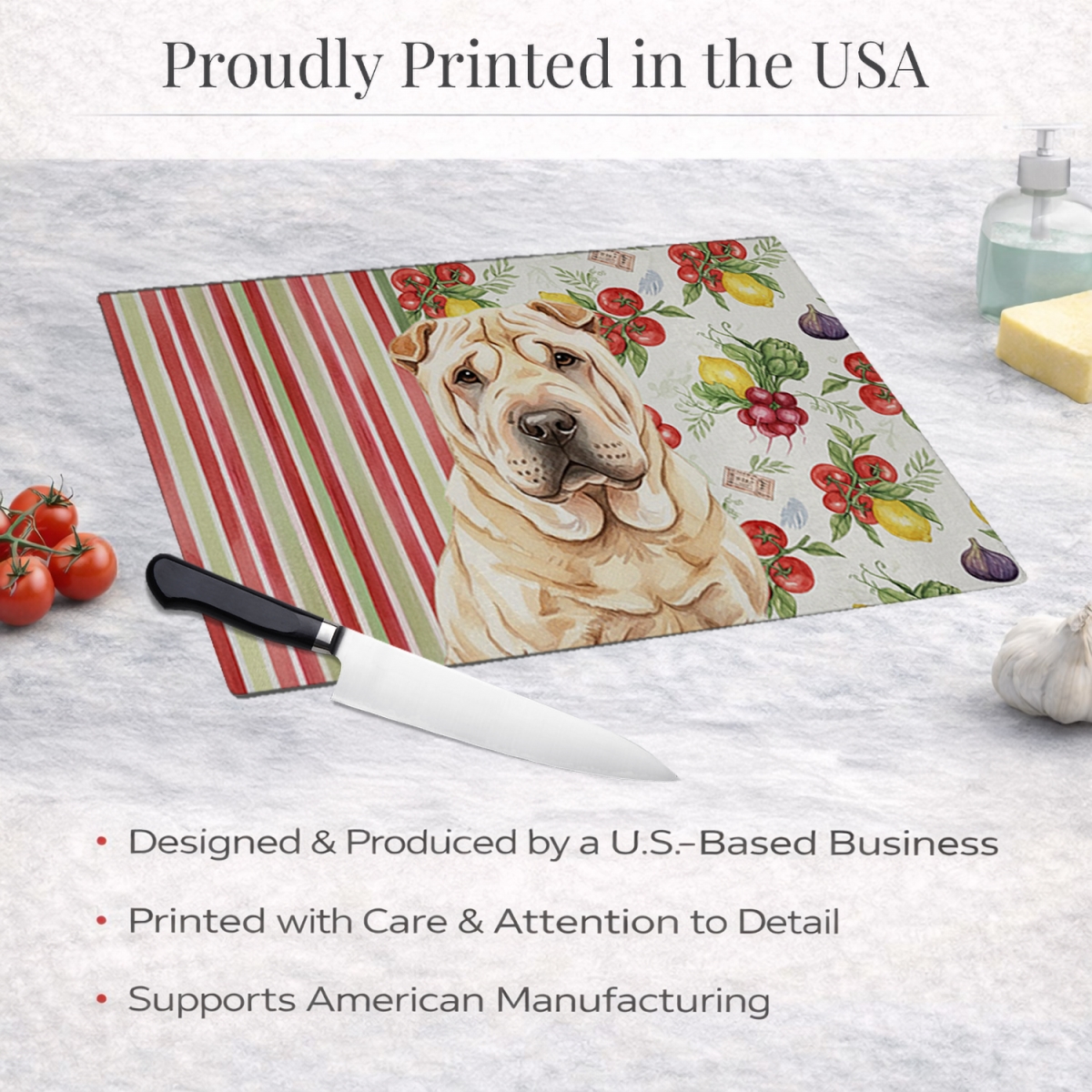 Picture of Carolines Treasures WDK8408LCB 11.25 x 15.25 in. Shar Pei Vegetables Glass Cutting Board