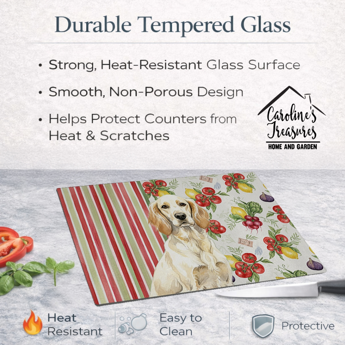 Picture of Carolines Treasures WDK8228LCB 11.25 x 15.25 in. Lemon Belton English Setter Vegetables Glass Cutting Board