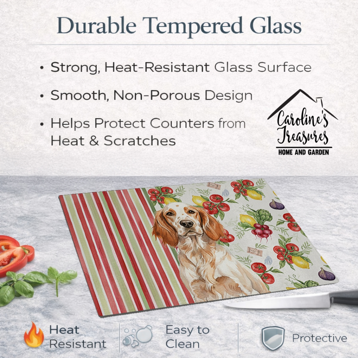 Picture of Carolines Treasures WDK8230LCB 11.25 x 15.25 in. Orange Belton English Setter Vegetables Glass Cutting Board