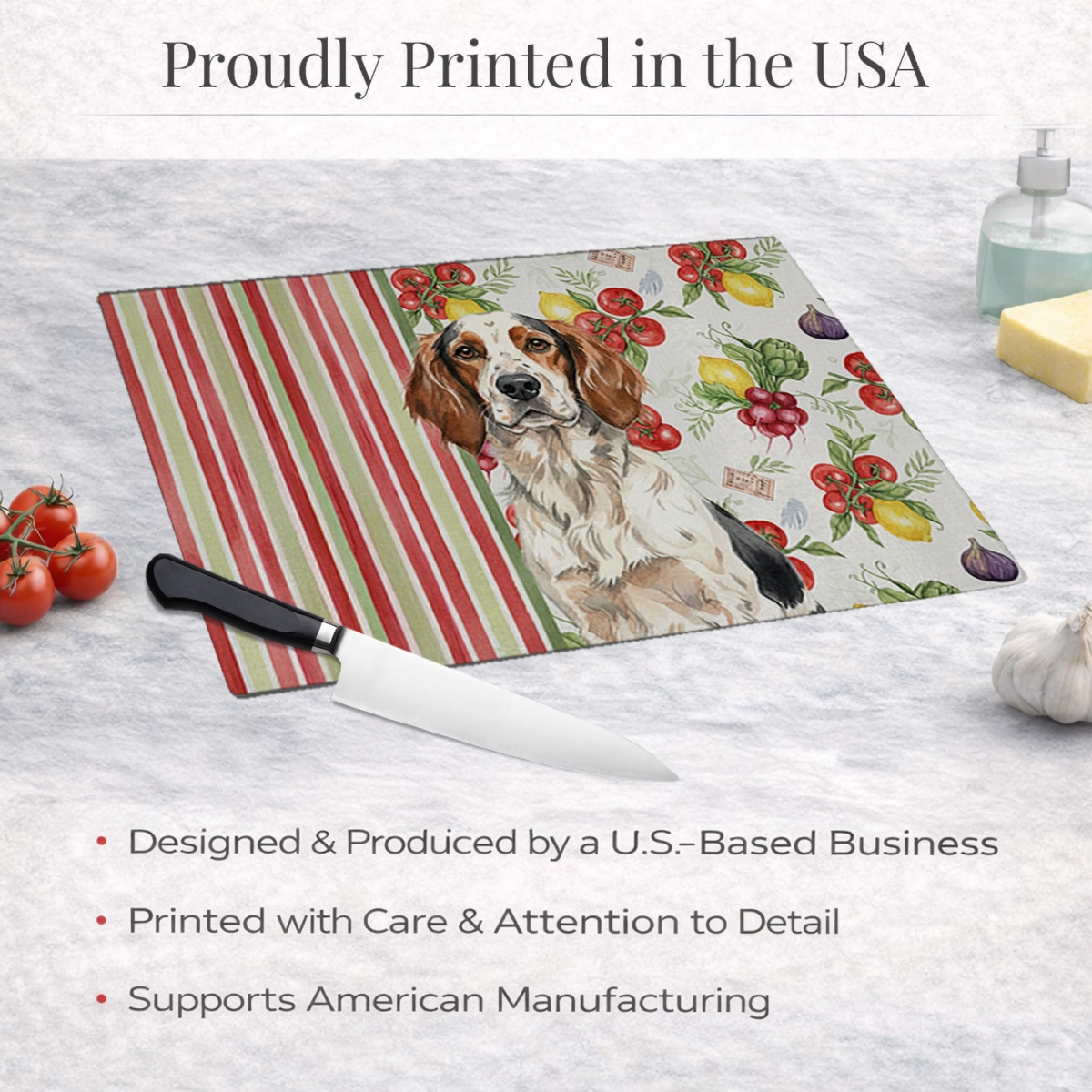Picture of Carolines Treasures WDK8231LCB 11.25 x 15.25 in. Tricolor English Setter Vegetables Glass Cutting Board