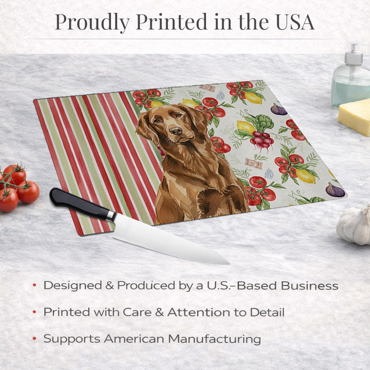 Picture of Carolines Treasures WDK8239LCB 11.25 x 15.25 in. Liver Flat-Coated Retriever Vegetables Glass Cutting Board