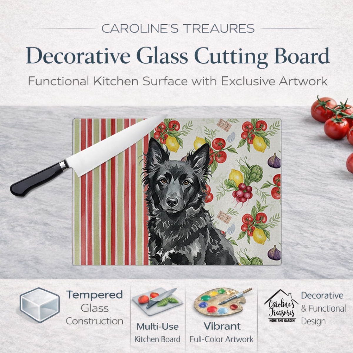 Picture of Carolines Treasures WDK8320LCB 11.25 x 15.25 in. Mudi Vegetables Glass Cutting Board