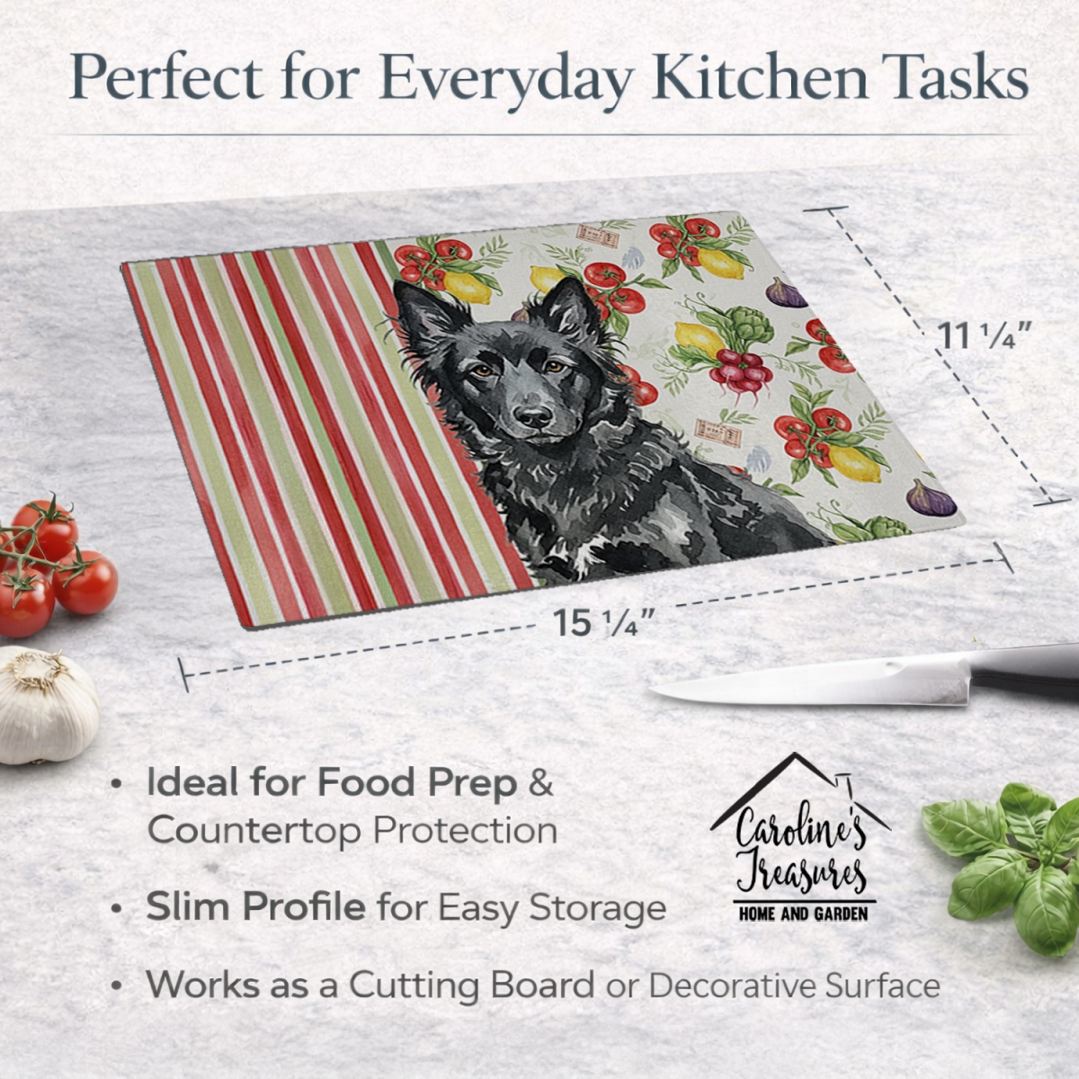 Picture of Carolines Treasures WDK8320LCB 11.25 x 15.25 in. Mudi Vegetables Glass Cutting Board