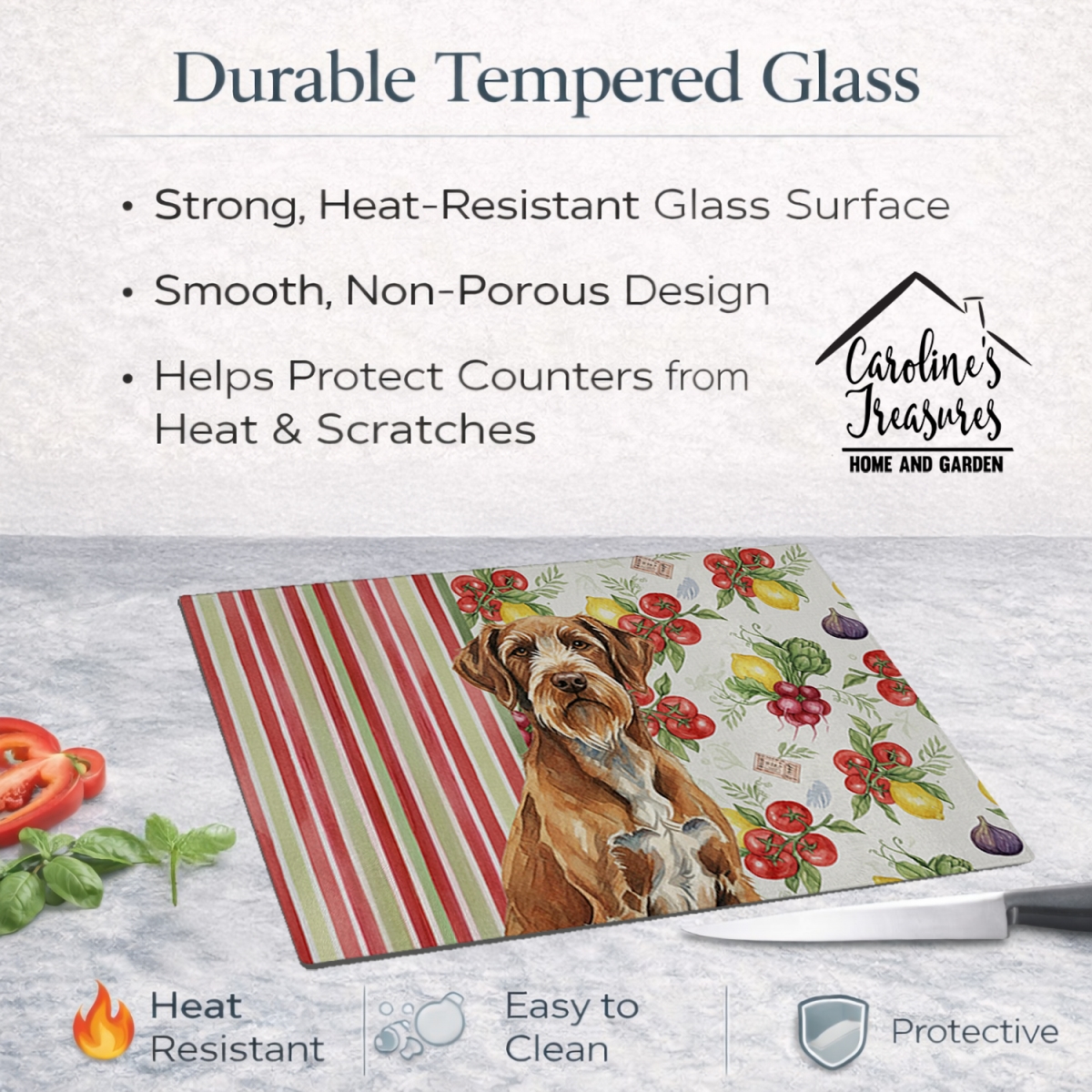 Picture of Carolines Treasures WDK8458LCB 11.25 x 15.25 in. Wirehaired Pointing Griffon Vegetables Glass Cutting Board