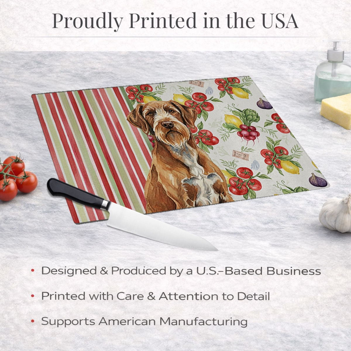 Picture of Carolines Treasures WDK8458LCB 11.25 x 15.25 in. Wirehaired Pointing Griffon Vegetables Glass Cutting Board