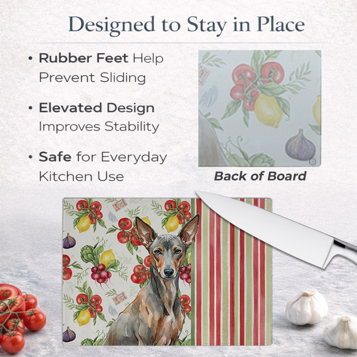 Picture of Carolines Treasures WDK8461LCB 11.25 x 15.25 in. Xoloitzcuintli Vegetables Glass Cutting Board