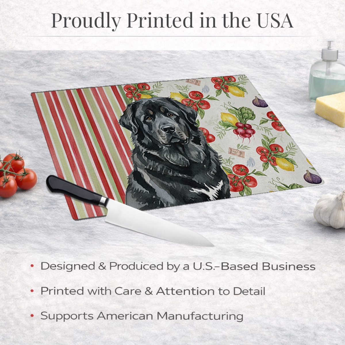 Picture of Carolines Treasures WDK8435LCB 11.25 x 15.25 in. Black Tibetan Mastiff Vegetables Glass Cutting Board