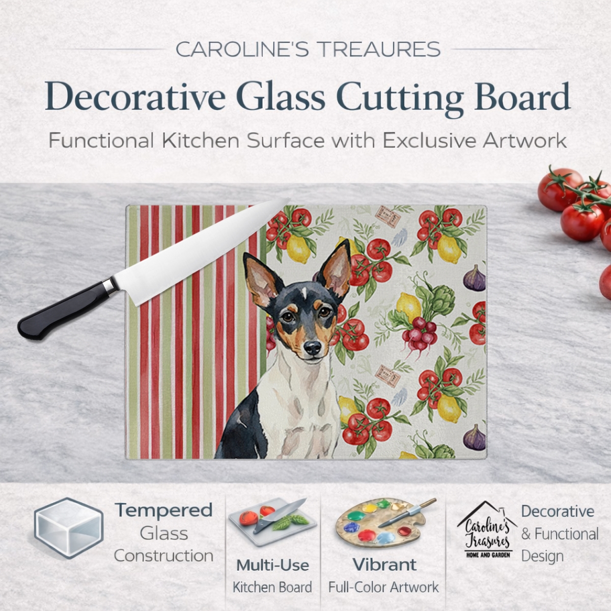 Picture of Carolines Treasures WDK8445LCB 11.25 x 15.25 in. Toy Fox Terrier Vegetables Glass Cutting Board