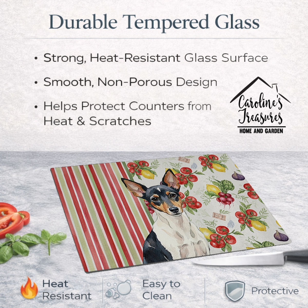 Picture of Carolines Treasures WDK8445LCB 11.25 x 15.25 in. Toy Fox Terrier Vegetables Glass Cutting Board