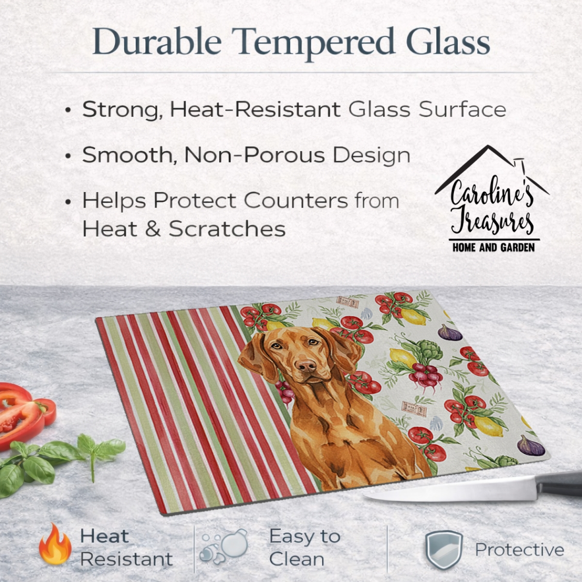 Picture of Carolines Treasures WDK8446LCB 11.25 x 15.25 in. Vizsla Vegetables Glass Cutting Board